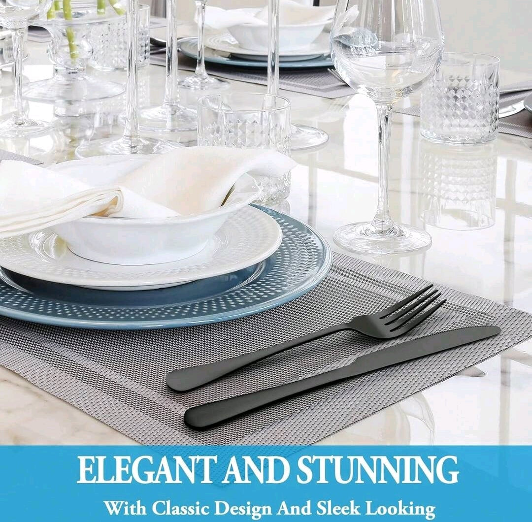36-Pcs Black Stainless Steel Cutlery Sets