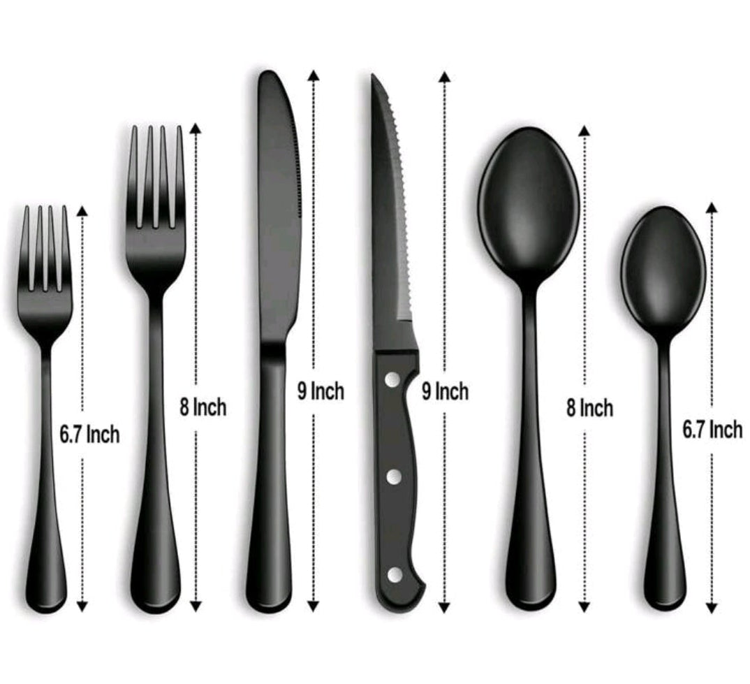 36-Pcs Black Stainless Steel Cutlery Sets