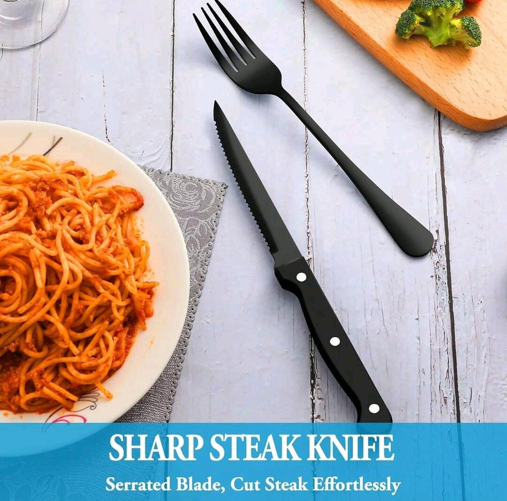 36-Pcs Black Stainless Steel Cutlery Sets